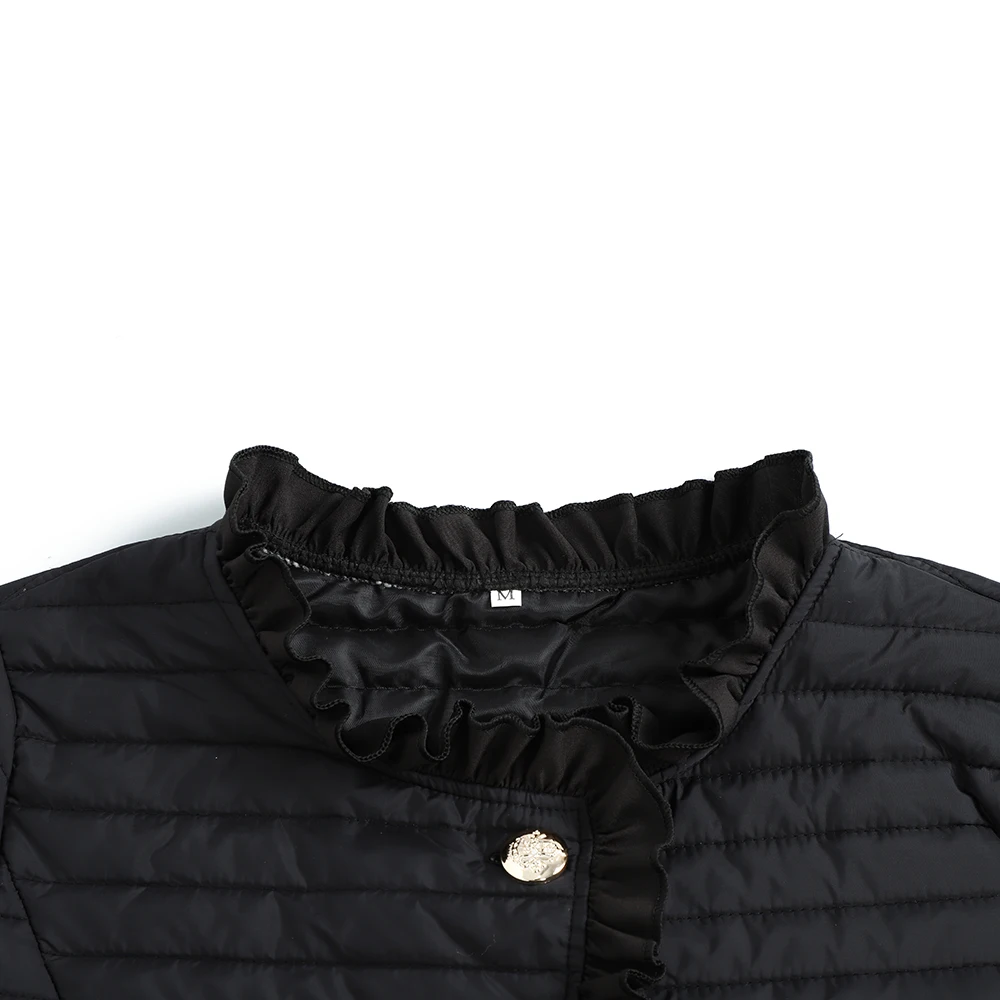 

Winter Women Warm Button-Down Cotton jacket Coats Women Casual Jackets Female Pockets Ruffle Slim Fit Short Jackets New Arrival