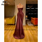 Женское платье-футляр со шлейфом, блестящее атласное плиссированное платье на тонких бретелях, вечернее платье для выпускного, 2021