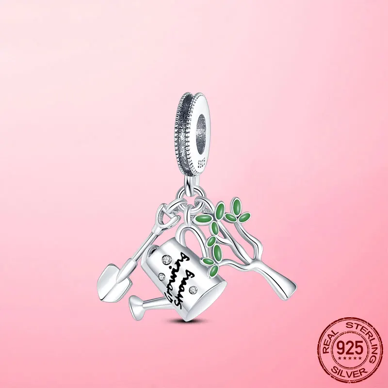 

New Design 925 Sterling Silver Garden Watering Trowel Tree Dangle Charm Pendant Fit Original Pandora Bracelet Silver Jewelry DIY