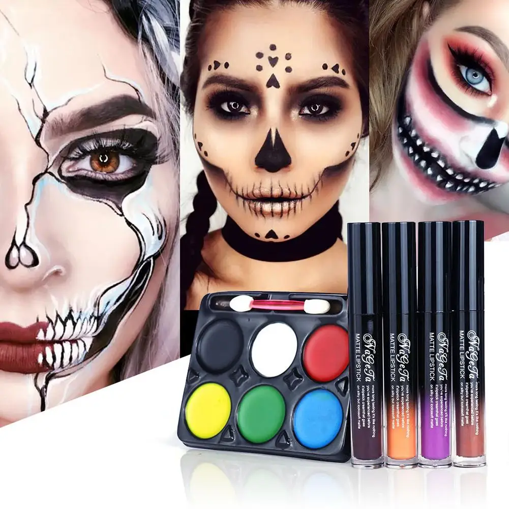 Halloween Makeup Set Lip Gloss &amp Face Paint Lasting Non-stick Cup Glaze Kit | Красота и здоровье
