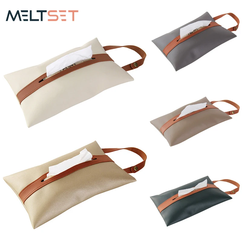 

PU Leather Tissue Case Hanging Car Tissue Box Cover for Kitchen Living Room Home Decor Bathroom Towel Napkin Paper Dispenser Bag