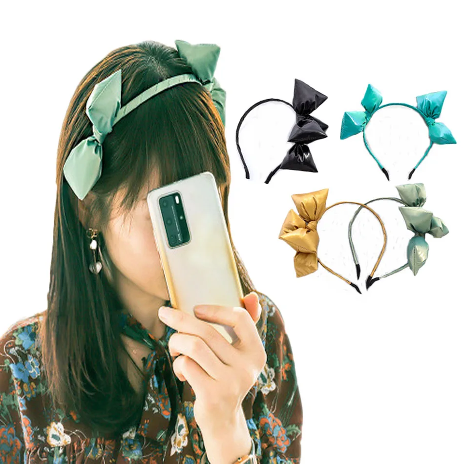 

2020 женский Корейская однотонная шелковая повязка с бантом, женская модная бант повязк для волос атласная обрдок для волос с узлом бантики о...