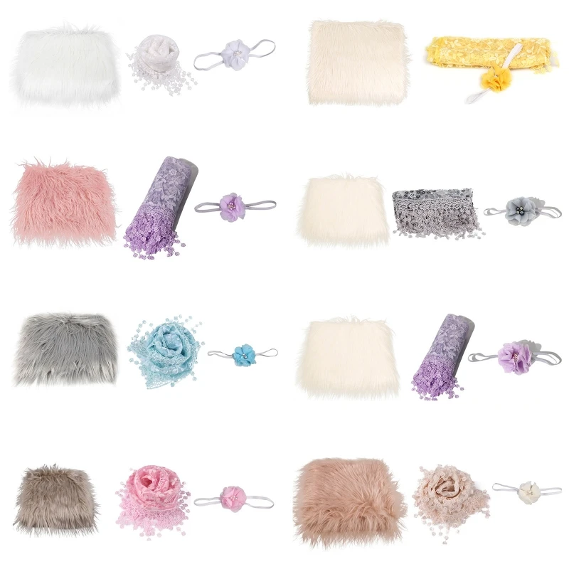 

3Pcs Baby Blanket Swaddle Wrap Headband Set Newborn Photography Props Infants Photo Shooting Outfits Accessories