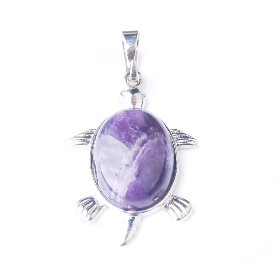 

WOJIAER Natural Stone Tiny Turtle Necklace Pendant Reiki Lucky Animal Sea Charm Amethysts Jewelry for Women Men PN8110