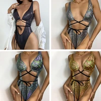 2021 new jumpsuit women feel backless european and american pu leather strappy swimwear