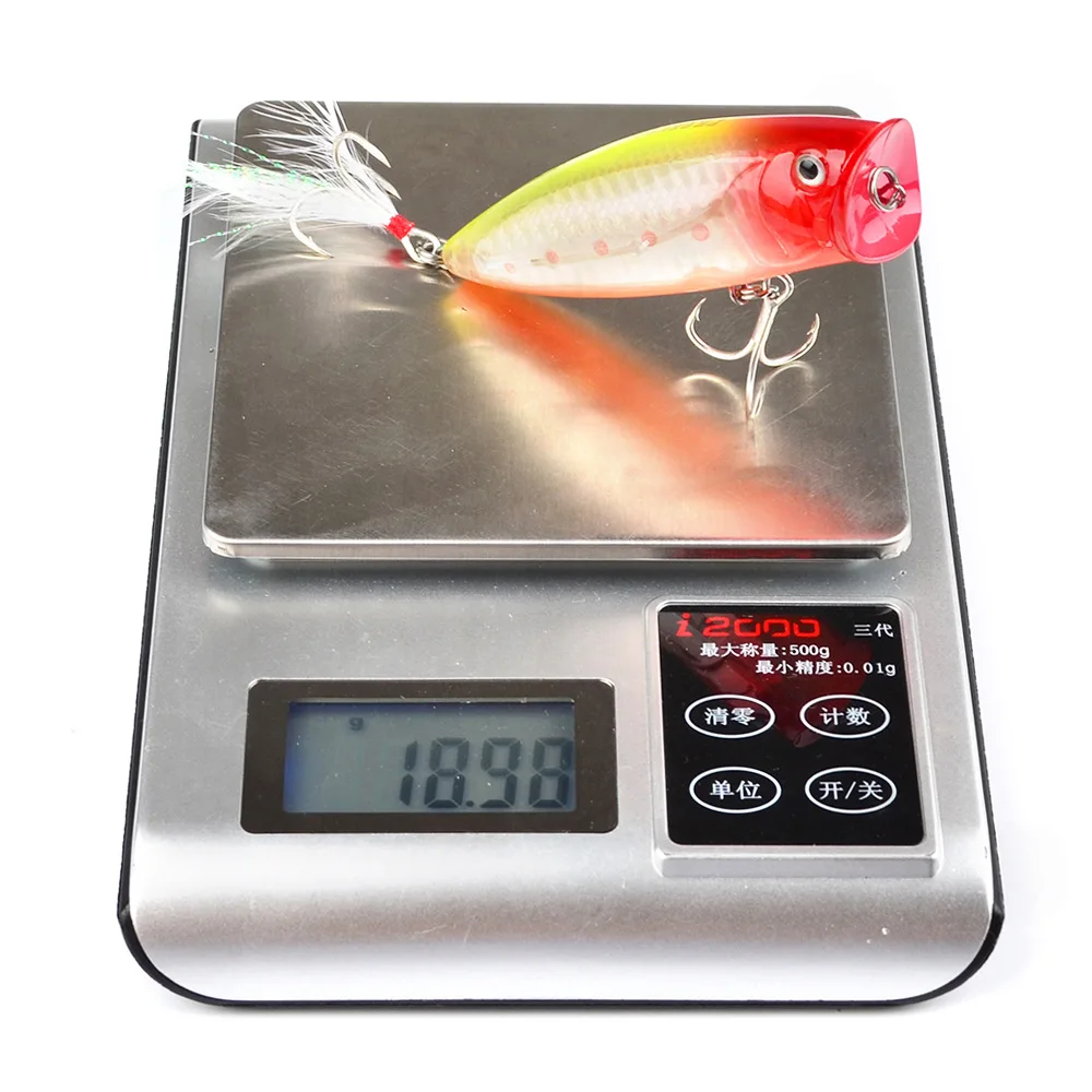 

Fishing Lure Popper Weights 18.9g Feather Hooks Floating Topwater Articulos De Pesca Bionics Lures Wobblers For Pike Fish Tackle
