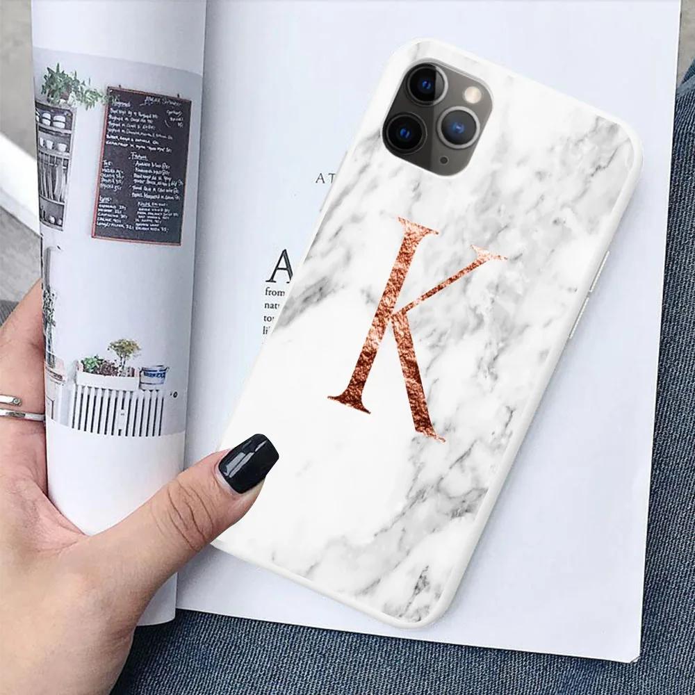 TPU Начальная Буква A B конфетный белый мягкий ТПУ чехол для iPhone 11 Pro MAX 6 7 8Plus XR XS X пользовательское имя сочетание белый чехол под мрамор - Цвет: TPU