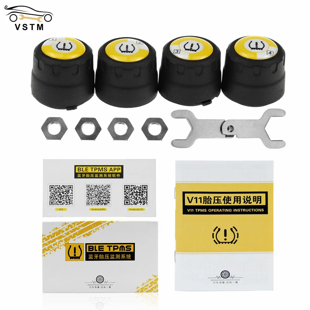 

Hot Saleing Android iOS BLE TPMS Universal External Alarm Tire Pressure Sensors With Car Tire Pressure Sensor Tool Bluetooth 4.0