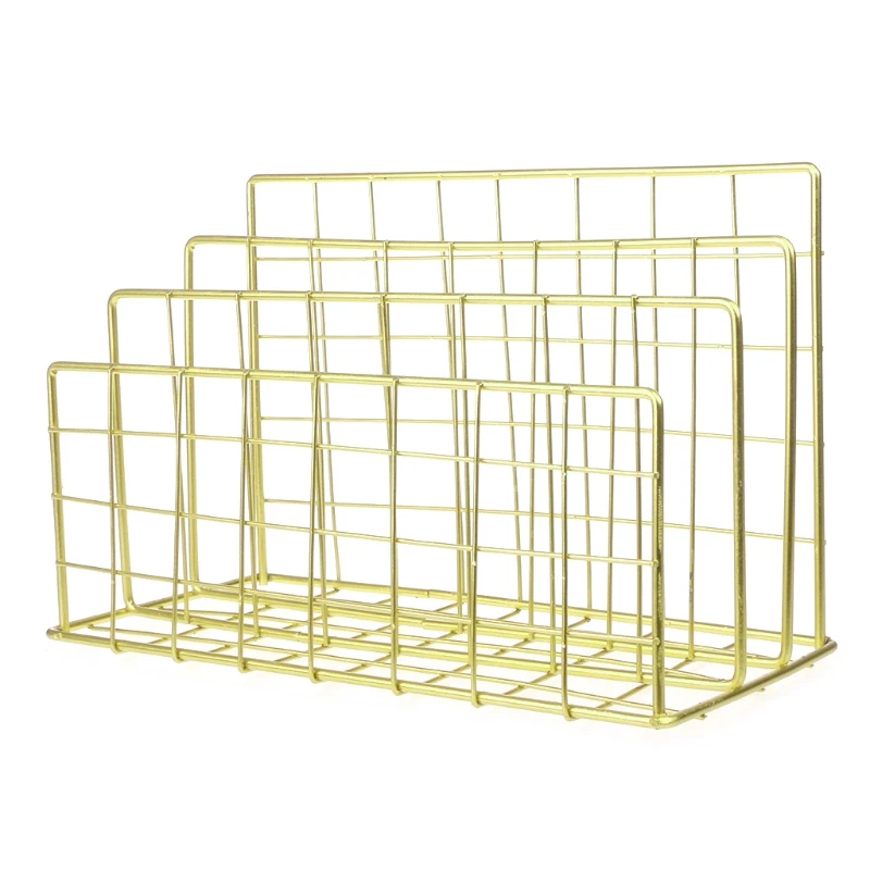 Grid Wrought Iron Desktop Storage Rack Bookshelf Magazine File Organizer Holder 32CB |