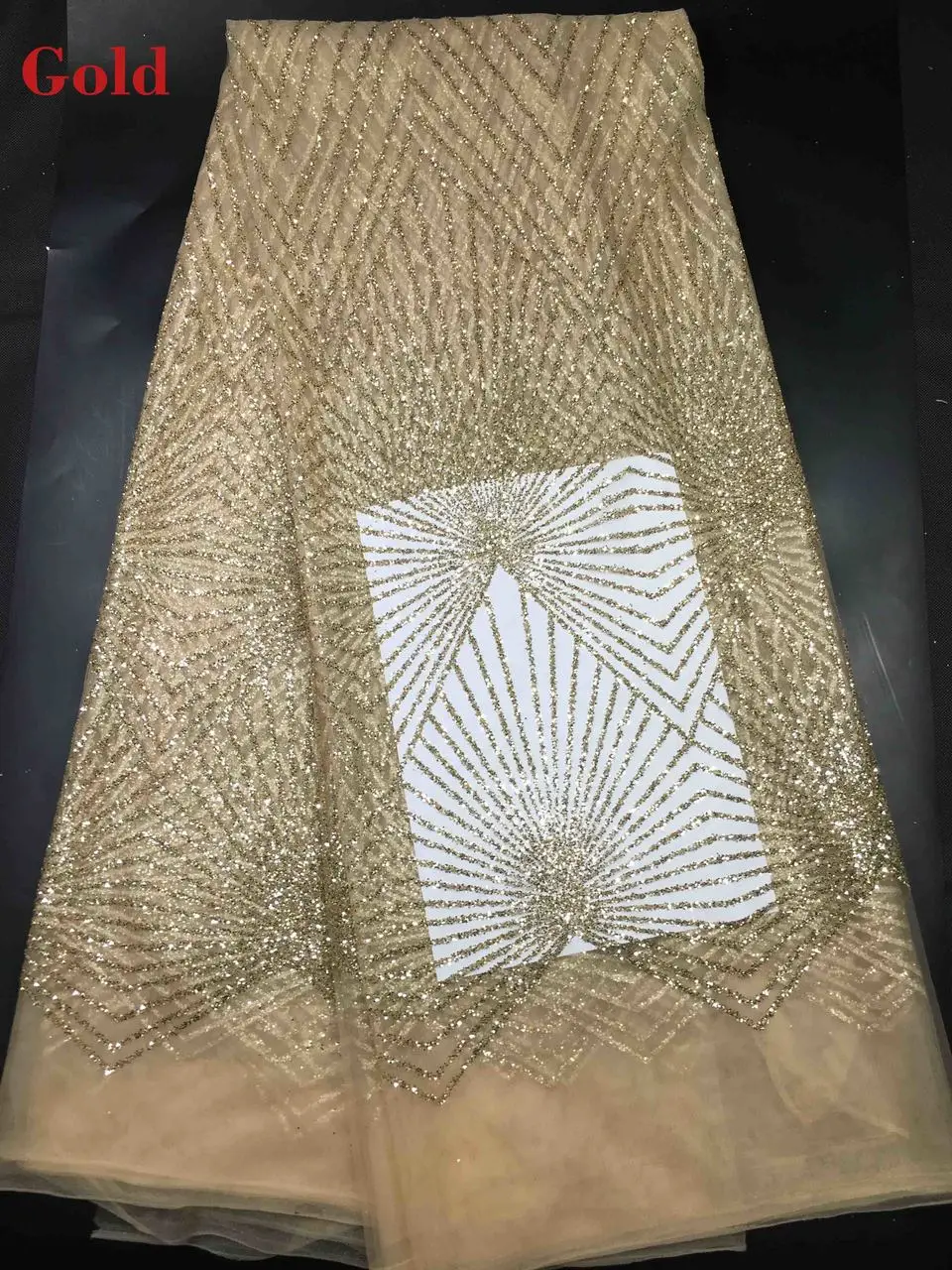 

Silver and gold colors African French Lace Fabric High Quality African Tulle Lace Fabric with Glued glitter sequins M1690