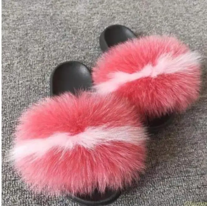fox hair Новинка года; шлепанцы с натуральным лисьим мехом; Разноцветные меховые шлепанцы для женщин; женские меховые шлепанцы; высокое качество; Розничная/ - Цвет: fox hair