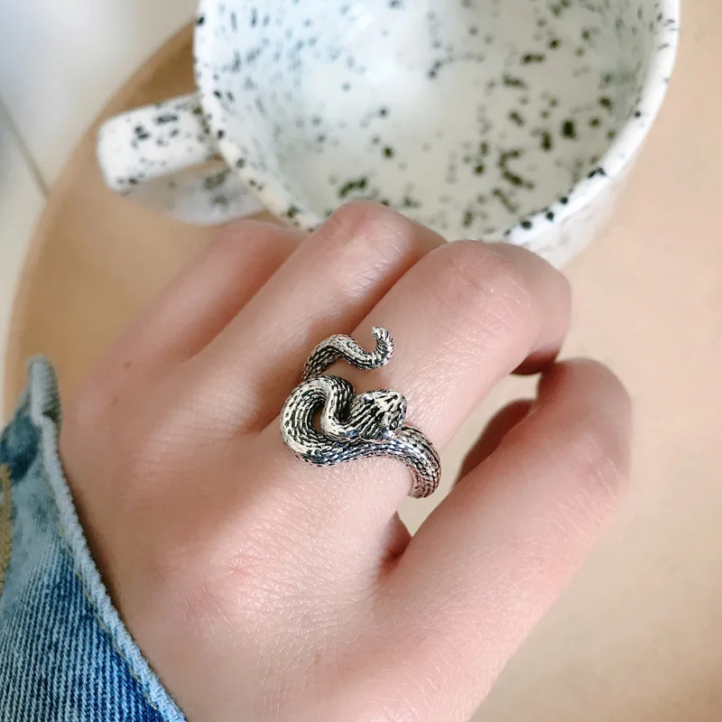 

New European New Retro Punk Snake Ring Exaggerated Spirit Fashion Personality Rings Stereoscopic Opening Adjustable Ring Jewelry