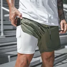 Мужские шорты 2 в 1, спортивные быстросохнущие пляжные шорты для фитнеса, бодибилдинга, тренировок, мужские летние шорты для бега