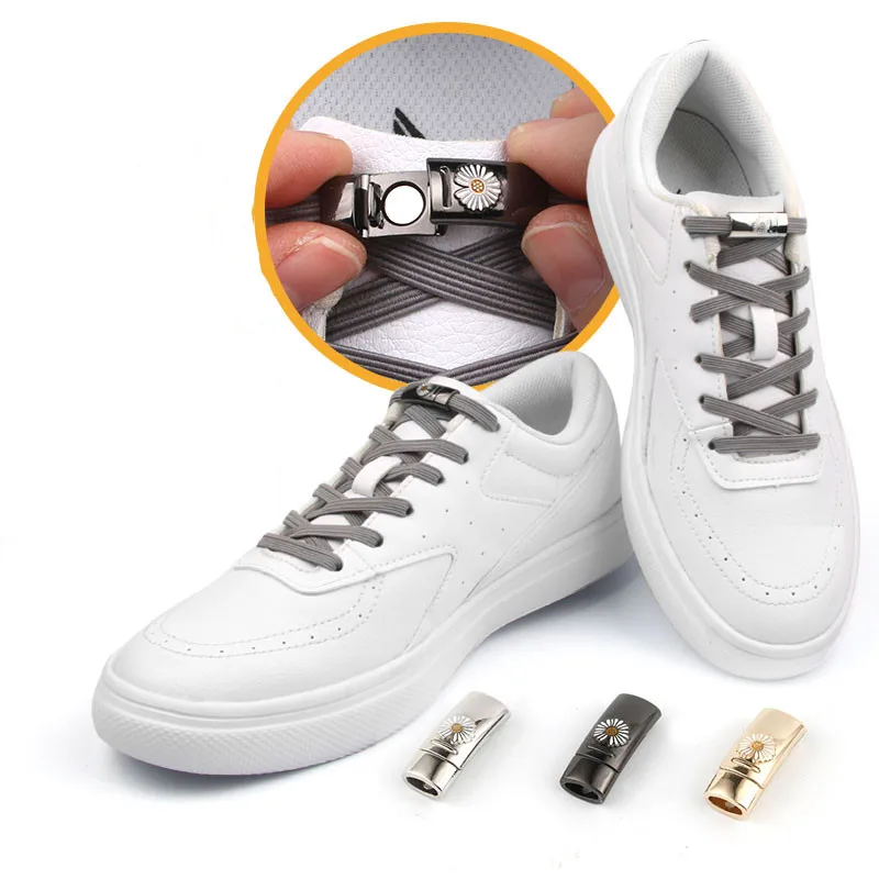 

No Tie Shoelaces Daisy Magnetic Buckle Elastic Movement Children Shoelaces fixed Magic Device Athletic String Thicken Laces Shoe