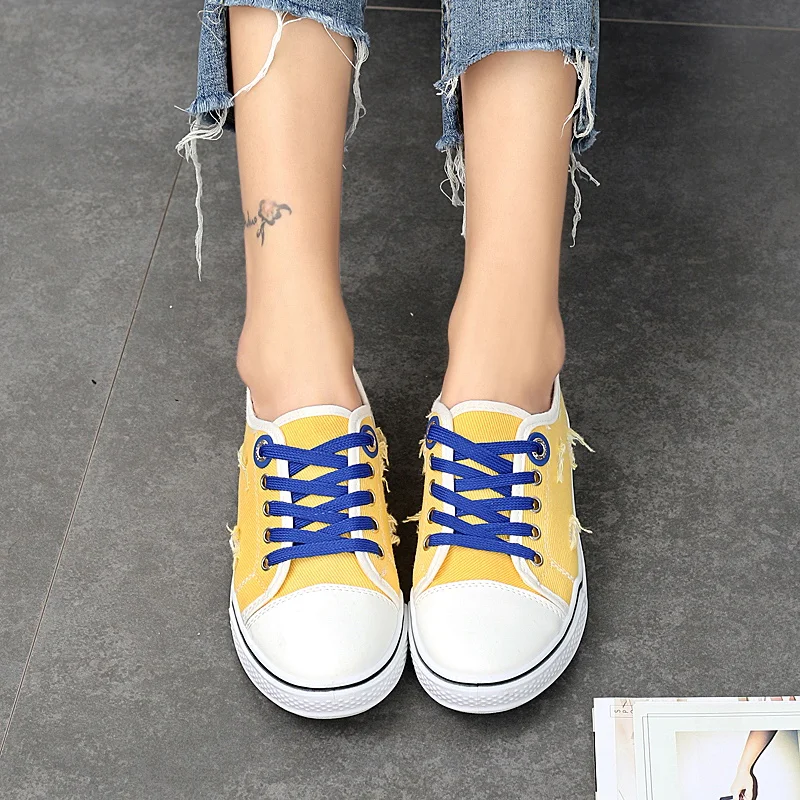 Желтая милая дешевые парусиновые туфли для женщин из канваса без шнурков дышащие