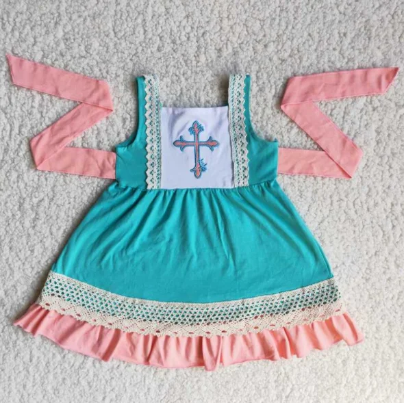 

Cross lace short-sleeved dress personalized design princess dress Easter children's clothes wholesale