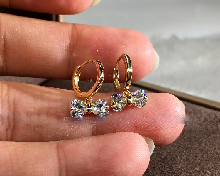 Бантом падение Earrring AAAAA cz 925 серебро Бижу винтажные вечерние свадебные