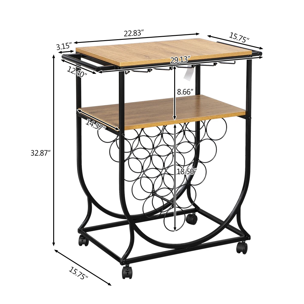 

【US Warehouse】 Industrial vintage double-layer movable iron-wood multifunctional wine rack bar car
