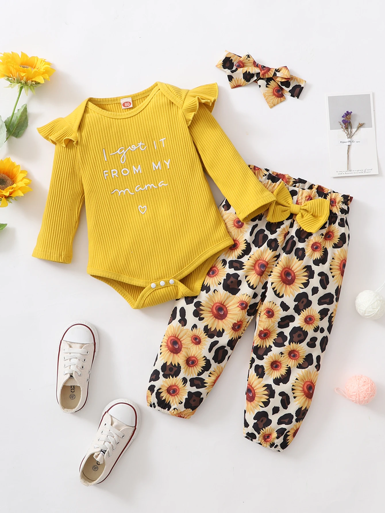 

3-Piece Girls' Baby Clothing Sets Autumn 2022 Newborn Baby Girl Clothes Sets Sunflower Print Baby Girl Infant Clothes Sets