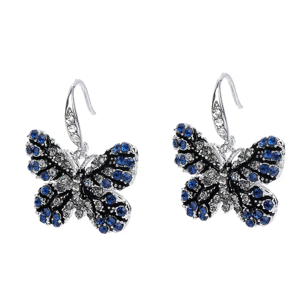 blue HanCheng новые модные роскошные висячие серьги с золотыми бабочками и драгоценным камнем, стразы, висячие серьги для женщин, ювелирные изделия brincos bijoux - Окраска металла: blue