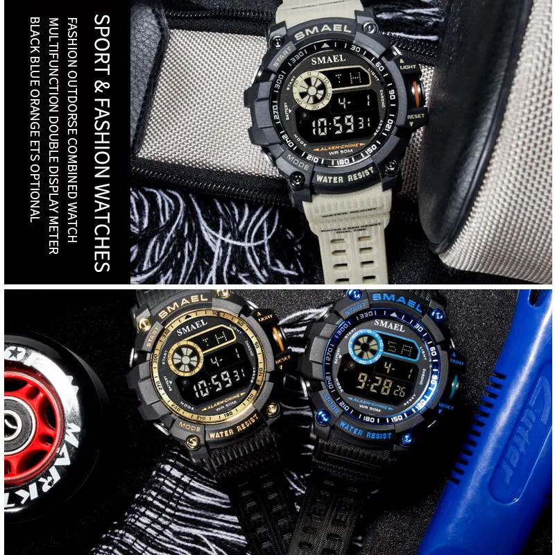

Army Green Watches Men SMAEL Digital Watch Sport Watch 50M Waterproof Auto Date relogio masculino Digital Military Mens Outdoors