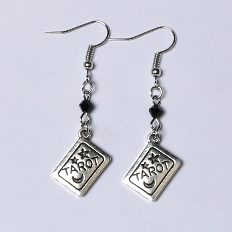 Таро карты серьги с черным кристаллом ювелирные изделия и серебряный кулон