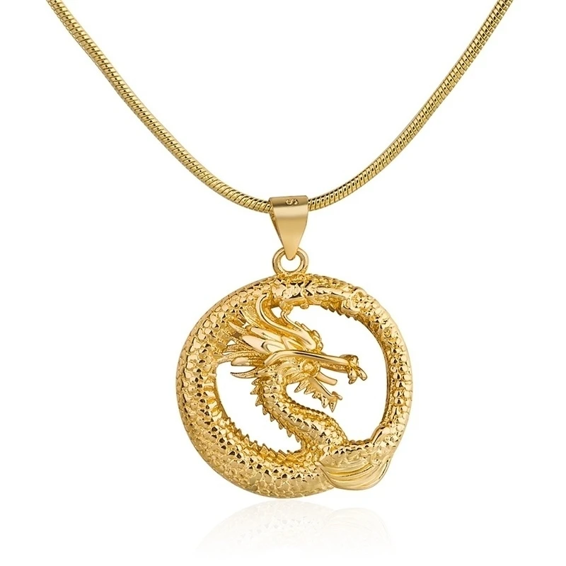 

Роскошное круглое ожерелье с подвеской в виде китайского дракона, модное изысканное Подарочное украшение в стиле панк, хип-хоп, аксессуар д...