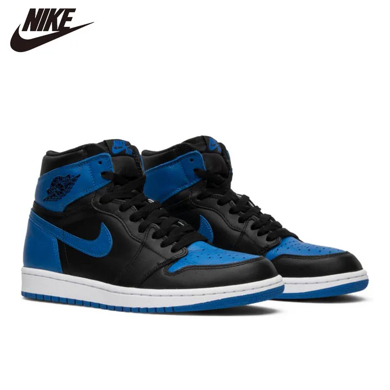 

Original NIke Air Jordan 1 Retro Men Basketball Shoes Real Shade Of OG GS Obsidian CHICAGO Black Toe Sports Sneakers