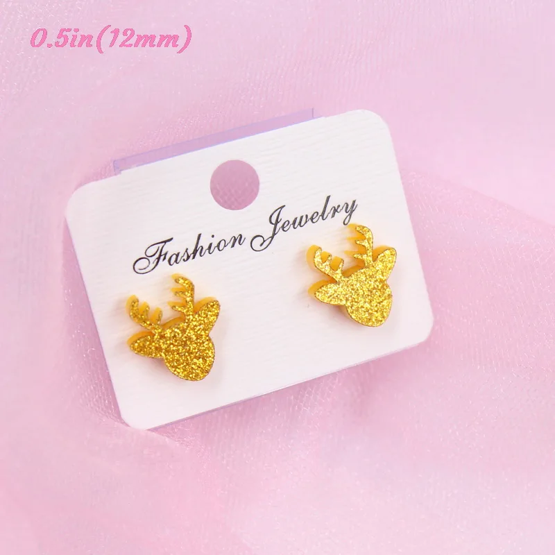 gold glitter-12mm 12 мм блестящие акриловые серьги-гвоздики Имбирная звезда олень индейка снежинки Рождественские серьги-гвоздики серьги без аллергии-ST-1 - Окраска металла: gold glitter-12mm