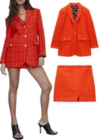 za new womens fashion temperament lapel loose casual slim texture suit jacket temperament package hip print lining mini skirt