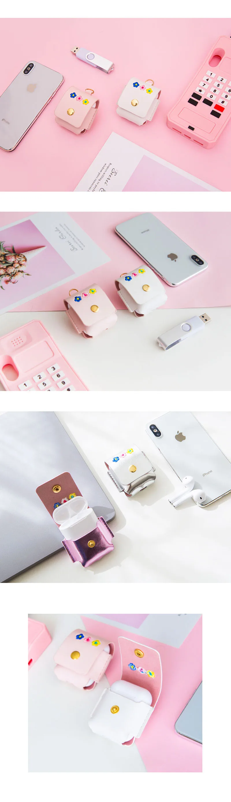 Bentoy Вышивка Цветы Airpod чехол для хранения лазер PU наушники сумка для хранения беспроводной Bluetooth чехол Hyun Ah стильное портмоне для монет