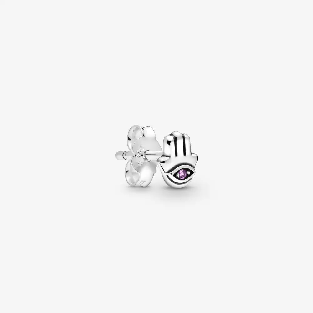 

Real 925 Sterling Silver My Hamsa Hand Single Stud Earrings for Women Ear Pins Fine Jewelry Korean Earrings Brincos
