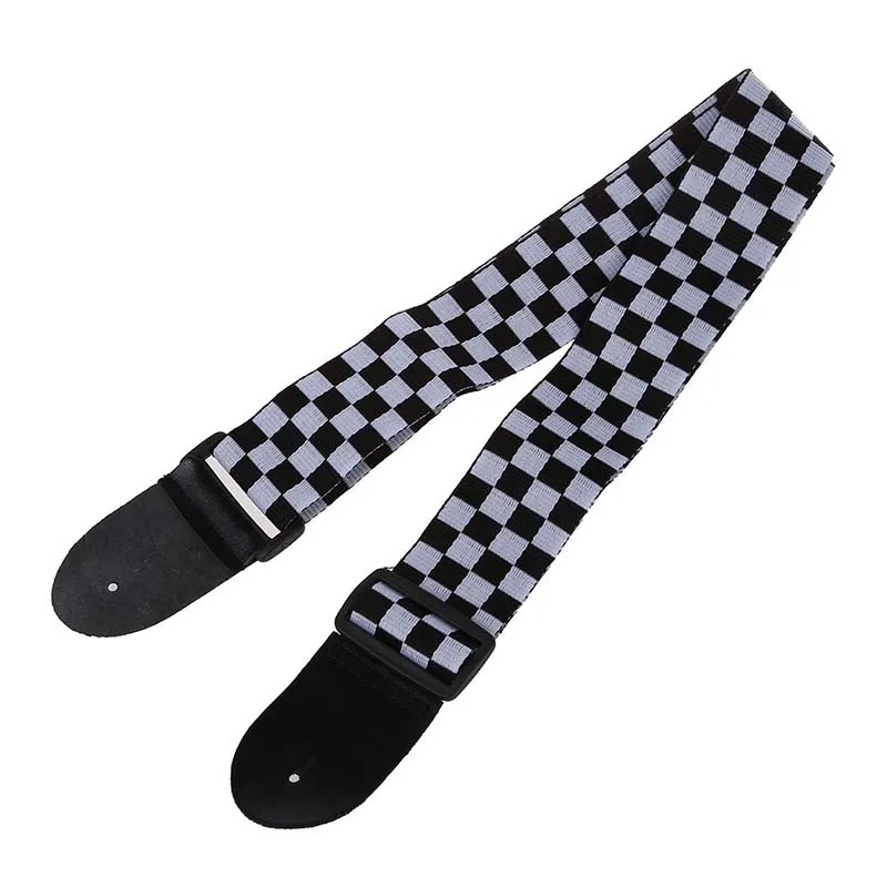 Черно-белый Клетчатый Ремень с флагом для электроакустической гитары