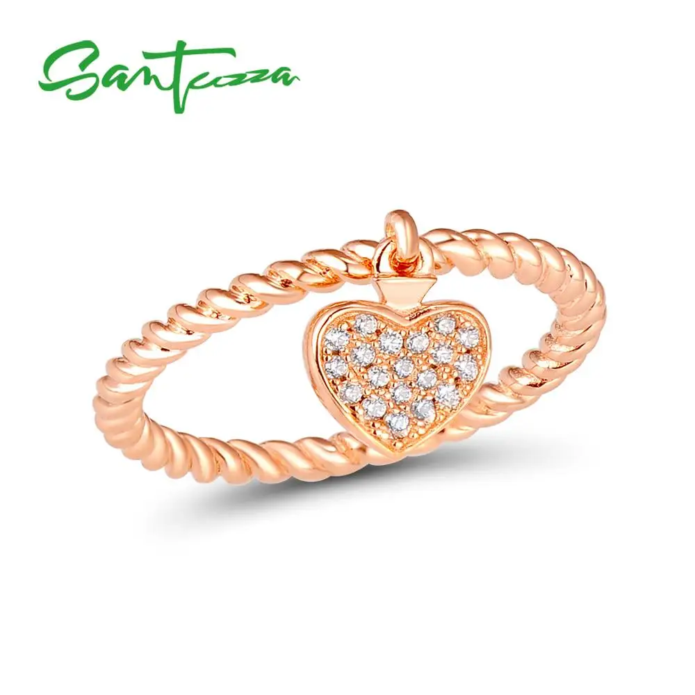 SANTUZZA, серебряное кольцо для женщин, 925 пробы, Серебряное сердце, женские кольца, розовое золото, цвет кубического циркония, набор колец, модное ювелирное изделие