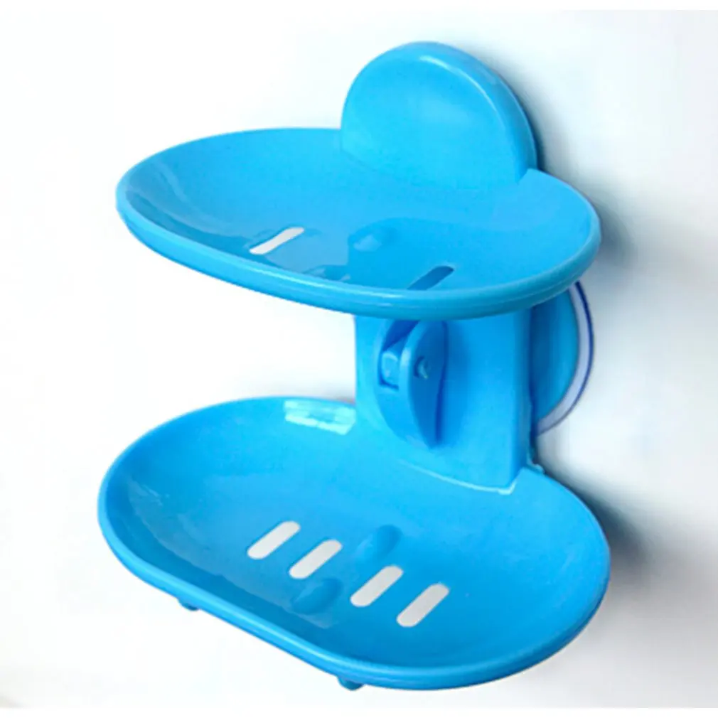 

High Quality Fashionable Double Layers Home Bathroom Soap Dishes Holder Rack Strong Suction Cup Type Soap Basket Tray Organizer