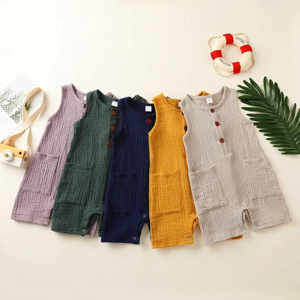 

Baby Girls Solid Sleeveless Patch Pocket Bodysuit