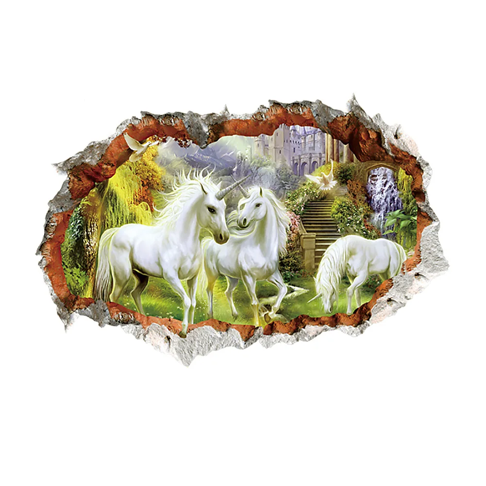 3D Broken Wall Hole Stickers Office Living Room Bedroom Home Decoration DIY Animal Deer Starry Sky Mural Art | Дом и сад