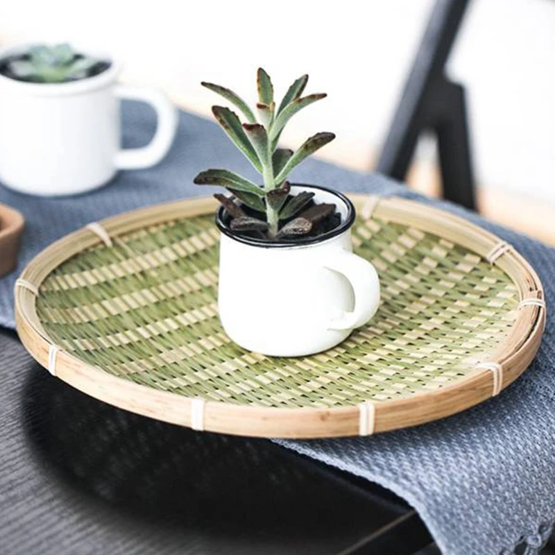 Бамбуковая корзина для хранения ручной работы круглая коробка Чаша фруктов