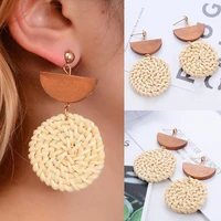 1 pair braided exaggerated women earrings lightweight wood circle semicircle dangle earrings fashion jewelry for anniversary