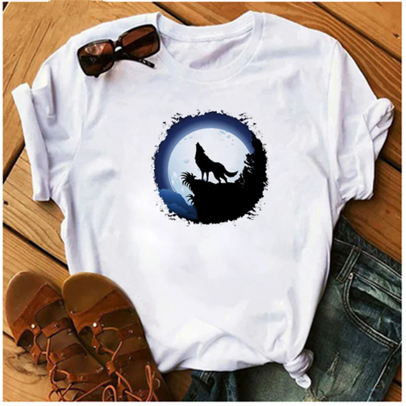 Женская футболка AOWOF художественный принт семьи волка модная трендовая