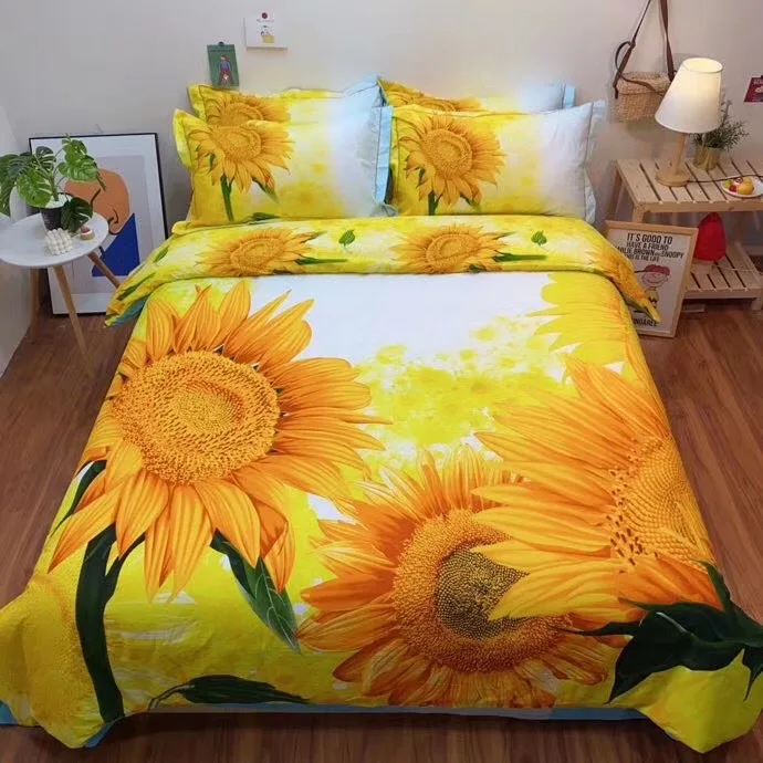 

Cotton 3D Printing Bed Sheet Four-Piece Cotton Active Sunflower Quilt Cover 2 M Double Beddings