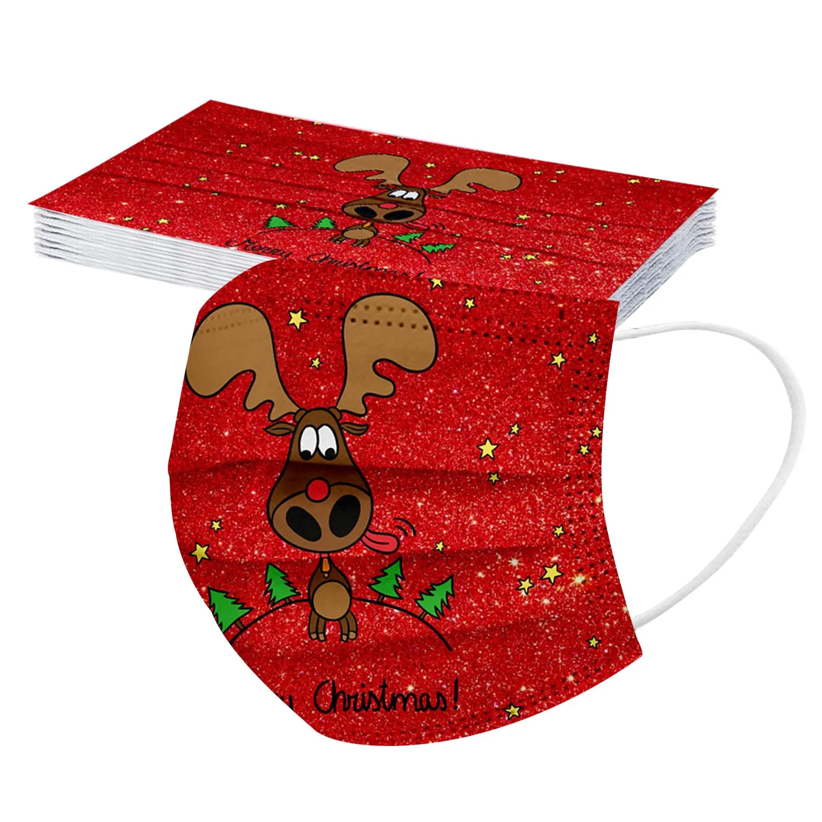 

10/20/50/100pcs Merry Christmas Adult Mask Disposable Elk Print Kids Mondmasker Facemask Cosplay Masque mascarillas Navidad
