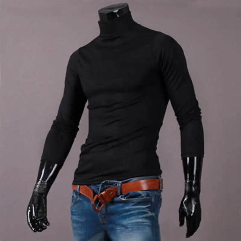 Повседневные хлопковые мужские топы с длинными рукавами однотонная облегающая