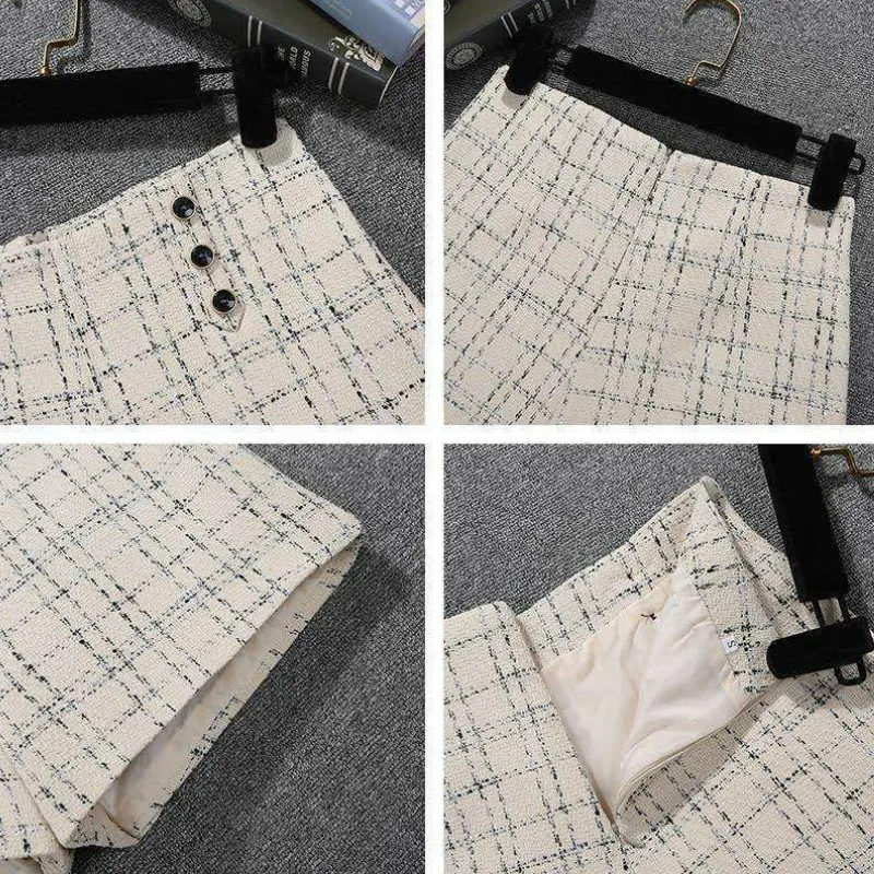 

Shorts Women Button Zipper Plaid Thick High Waist Autumn Trendy Chic Elegant Retro Beauty Casual Korean Style Ulzzang Ins New