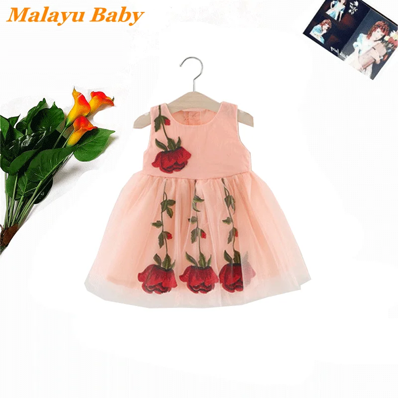 Malayu Baby/Новый Рожденный платье 2021 лeтняя дeтскaя бaлeтнaя розы цветок вышивка с