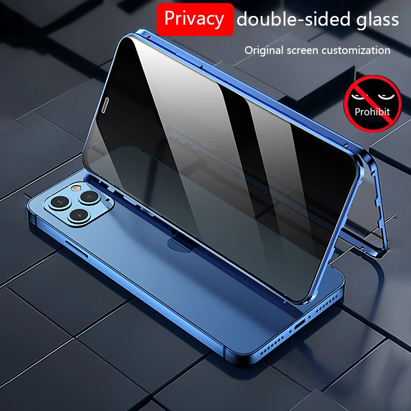 Magnetic Privacy Glass Case for iPhone X XS XR Anti-Spy 360 Protective Magnet Case for iPhone 11 12 Pro Max 7 8 6 6S Plus Cover