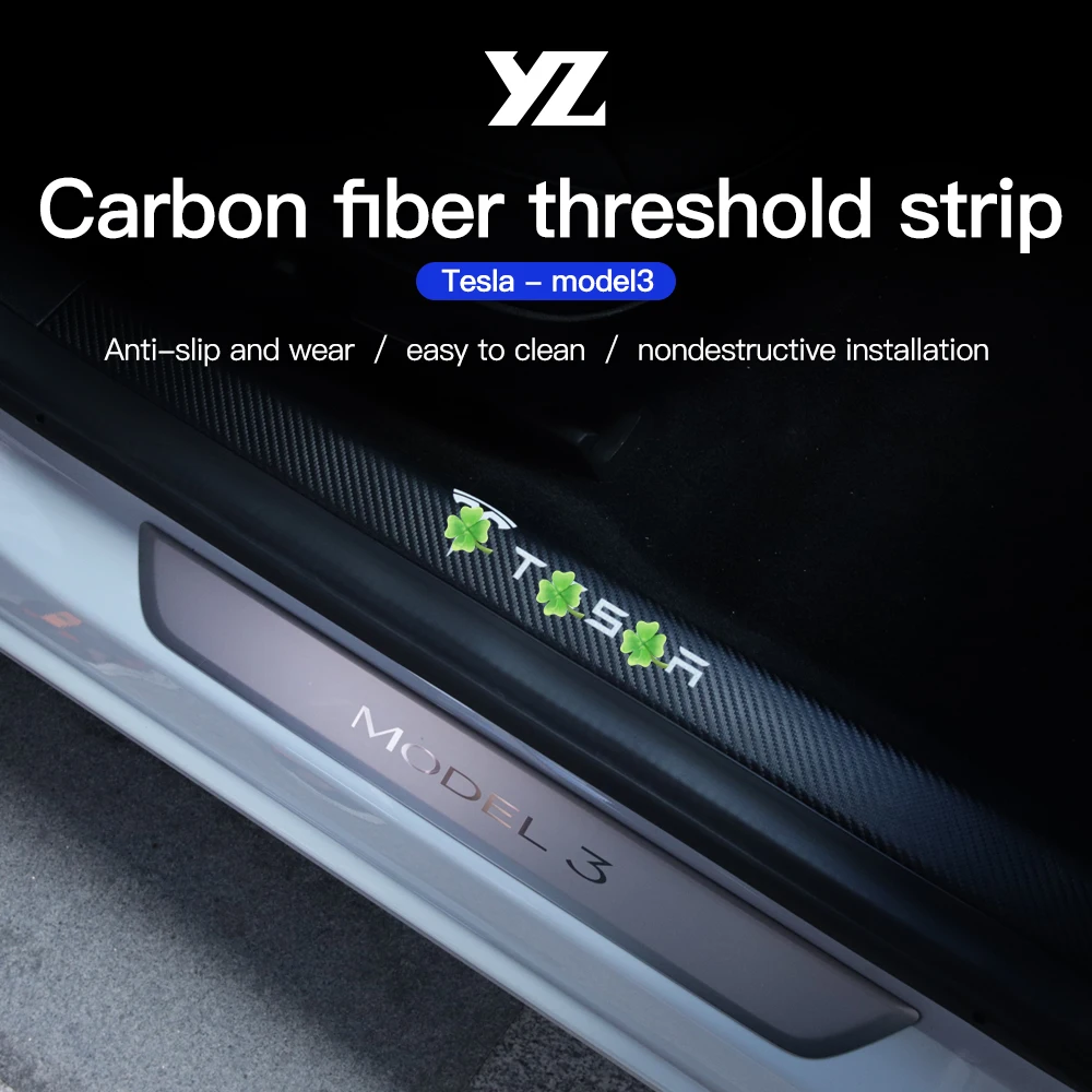 YZ 4 шт. углеродное волокно для Tesla Model 3 Накладка на порог автомобиля защитная