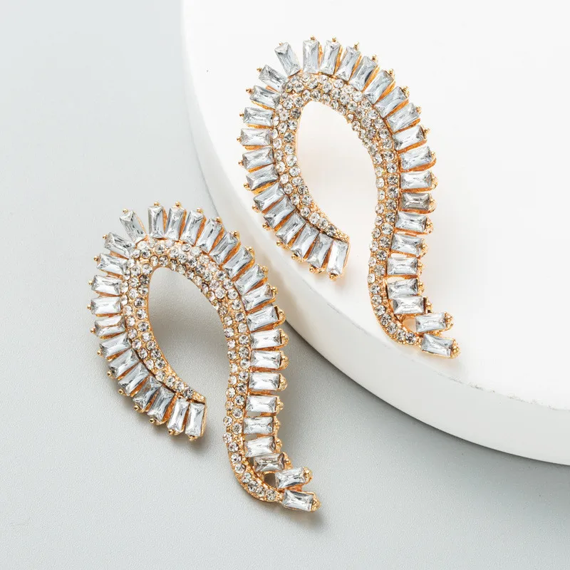 Женские серьги в винтажном стиле геометрические стразы роскошные золотые