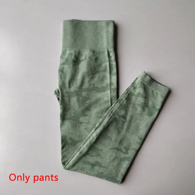 Green Pants 3 шт., камуфляжный бесшовный комплект для йоги, женская одежда для тренировок, бюстгальтер с эффектом омбре, топы с длинными рукавами, леггинсы, спортивный комплект для фитнеса, женская спортивная одежда - Цвет: Green Pants