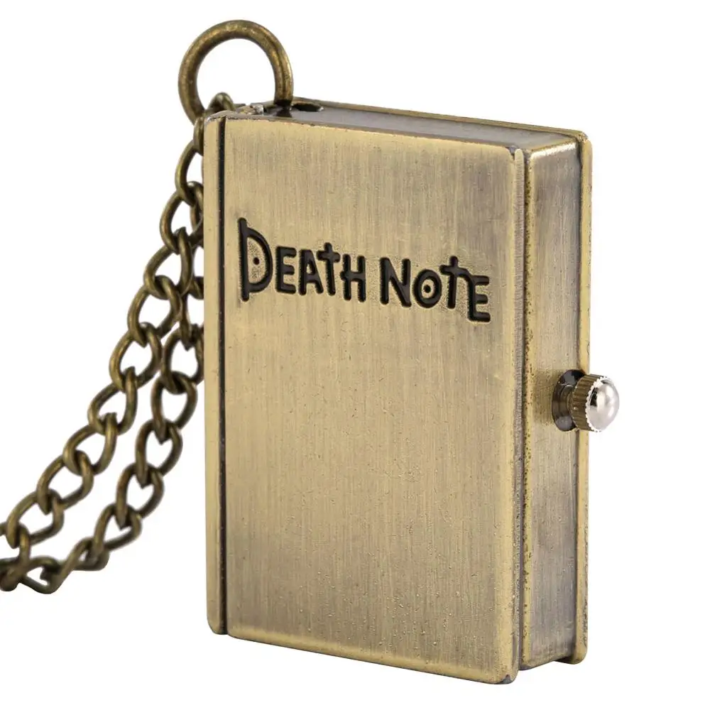 

Small Little Death Note Book Shape Necklace Vintage Bronze/Black Square Quartz Pocket Watch Children Death Note Watch Wholesale